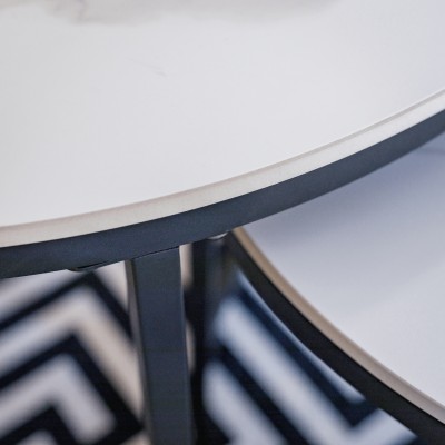 Măsuţe de cafea, set de 2, marmură albă/negru, LASTRO NEW