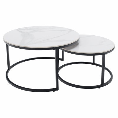 Măsuţe de cafea, set de 2, marmură albă/negru, LASTRO NEW