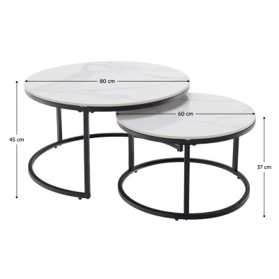 Măsuţe de cafea, set de 2, marmură albă/negru, LASTRO NEW