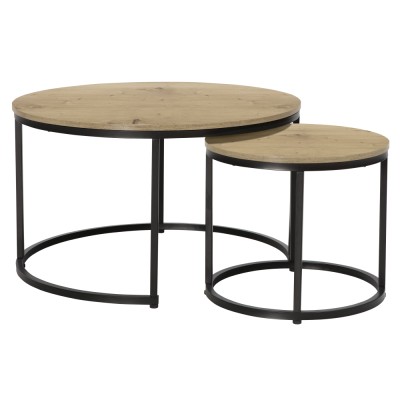 Măsuţe de cafea, set de 2, stejar/negru, CIRKO
