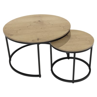 Măsuţe de cafea, set de 2, stejar/negru, CIRKO