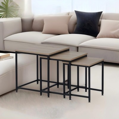 Măsuţe de cafea, set de 3 buc., stejar sonoma/negru, KASTLER 2 NEW TYP 3