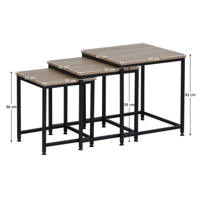 Măsuţe de cafea, set de 3 buc., stejar sonoma/negru, KASTLER 2 NEW TYP 3