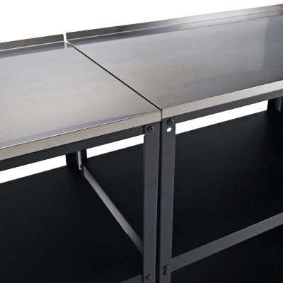 Mobilier de bucătărie de grădină cu 4 piese, chiuvetă, negru, oţel, INES