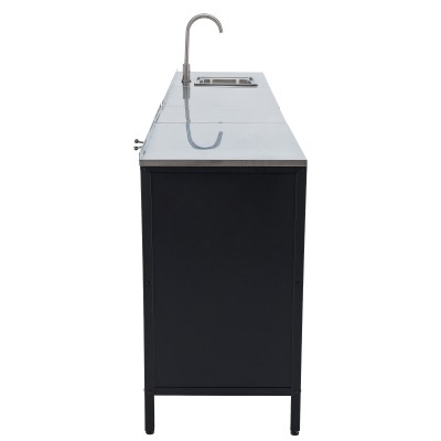 Mobilier de bucătărie de grădină cu 4 piese, chiuvetă, negru, oţel, INES
