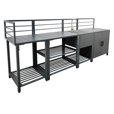 Mobilier de bucătărie de grădină cu 4 piese şi chiuvetă, oţel, gri, TANITA
