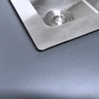 Mobilier de bucătărie de grădină cu 4 piese şi chiuvetă, oţel, gri, TANITA