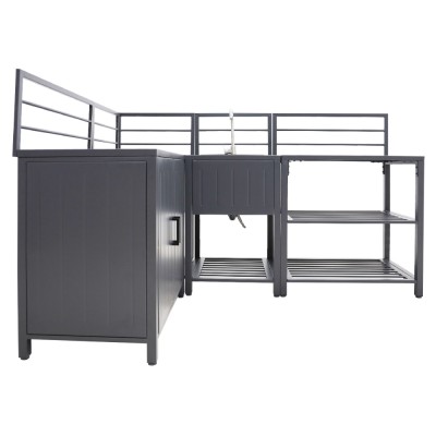 Mobilier de bucătărie de grădină cu 4 piese şi chiuvetă, oţel, gri, TANITA