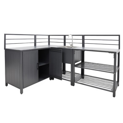 Mobilier de bucătărie de grădină cu 4 piese şi chiuvetă, oţel, gri, TANITA