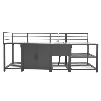 Mobilier de bucătărie de grădină cu 4 piese şi chiuvetă, oţel, gri, TANITA
