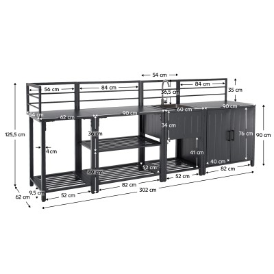 Mobilier de bucătărie de grădină cu 4 piese şi chiuvetă, oţel, gri, TANITA
