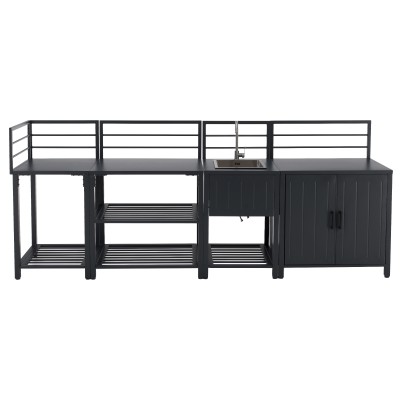 Mobilier de bucătărie de grădină cu 4 piese şi chiuvetă, oţel, gri, TANITA