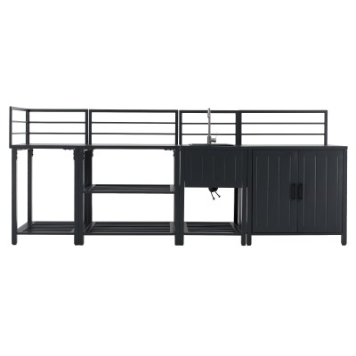 Mobilier de bucătărie de grădină cu 4 piese şi chiuvetă, oţel, gri, TANITA