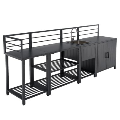 Mobilier de bucătărie de grădină cu 4 piese şi chiuvetă, oţel, gri, TANITA