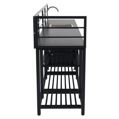 Mobilier de bucătărie de grădină cu 4 piese şi chiuvetă, oţel, gri, TANITA