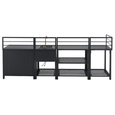 Mobilier de bucătărie de grădină cu 4 piese şi chiuvetă, oţel, gri, TANITA