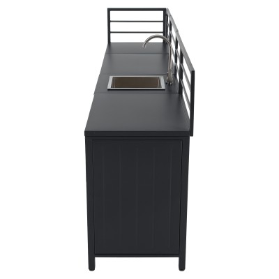 Mobilier de bucătărie de grădină cu 4 piese şi chiuvetă, oţel, gri, TANITA