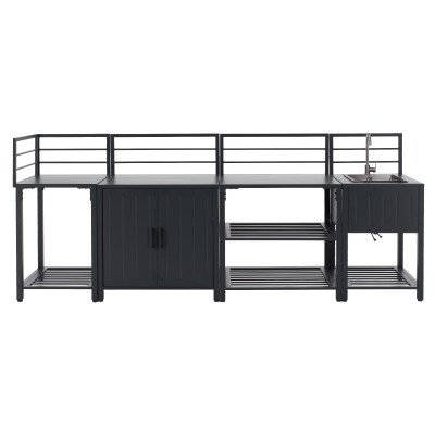 Mobilier de bucătărie de grădină cu 4 piese şi chiuvetă, oţel, gri, TANITA