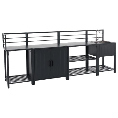Mobilier de bucătărie de grădină cu 4 piese şi chiuvetă, oţel, gri, TANITA