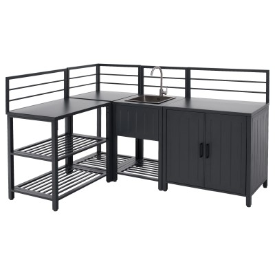 Mobilier de bucătărie de grădină cu 4 piese şi chiuvetă, oţel, gri, TANITA