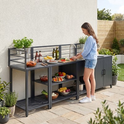 Mobilier de bucătărie de grădină cu 4 piese şi chiuvetă, oţel, gri, TANITA