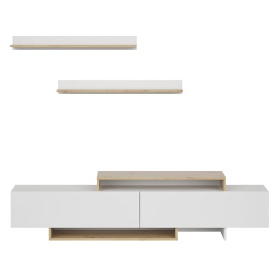 Mobilier de perete living, alb/stejar artisan, MILONA
