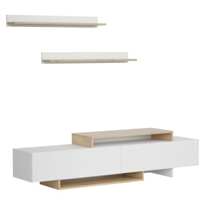 Mobilier de perete living, alb/stejar artisan, MILONA