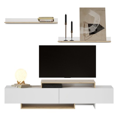Mobilier de perete living, alb/stejar artisan, MILONA