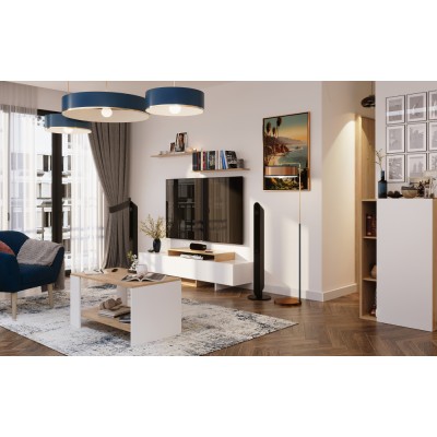 Mobilier de perete living, alb/stejar artisan, MILONA