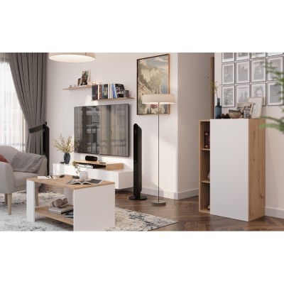 Mobilier de perete living, alb/stejar artisan, MILONA