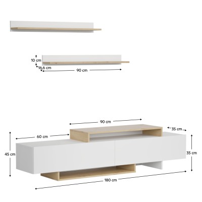 Mobilier de perete living, alb/stejar artisan, MILONA