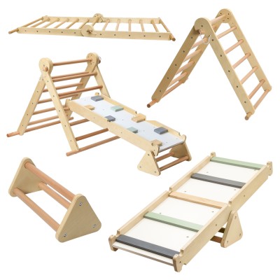 Montessori Triunghiul Pikler 3în1, natural/mix de culori, OPRIN