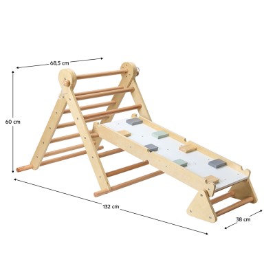 Montessori Triunghiul Pikler 3în1, natural/mix de culori, OPRIN
