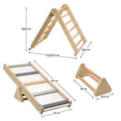 Montessori Triunghiul Pikler 3în1, natural/mix de culori, OPRIN