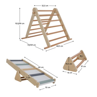 Montessori Triunghiul Pikler 3în1, natural/mix de culori, OPRIN