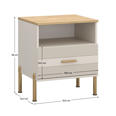 Noptieră, caşmir/stejar de piatră, RUNOL 1S