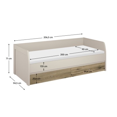 Pat, 90x200, caşmir/stejar evoke, KAROS 2S