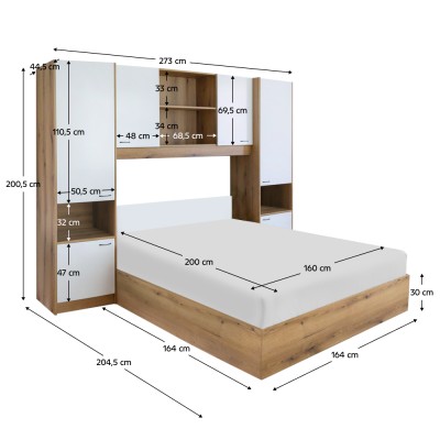 Pat cu extensie, 160x200, alb luciu înalt HG, MILAGA
