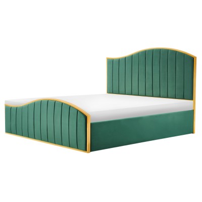 Pat cu grătar, 180x200, verde ţesătură Velvet/auriu crom auriu, GEORGIA