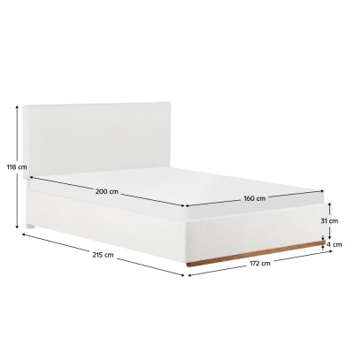 Pat cu grătar si spaţiu de depozitare 160x200, alb, NUVOLA