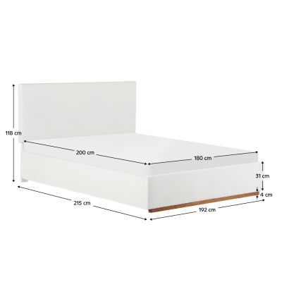 Pat cu grătar si spaţiu de depozitare 180x200, alb, NUVOLA