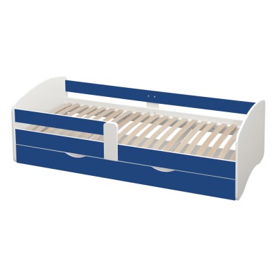 Pat cu lamele şi spaţiu de depozitare 90x200, alb/albastru, COCOLINO