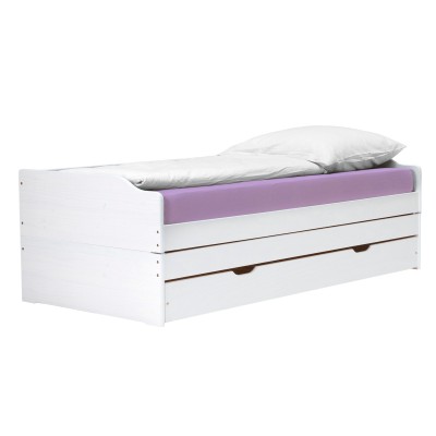 Pat cu module suplimentare extensibile, culoare albă, lemn masiv, 90x200, FLOPY