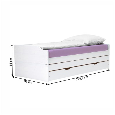 Pat cu module suplimentare extensibile, culoare albă, lemn masiv, 90x200, FLOPY