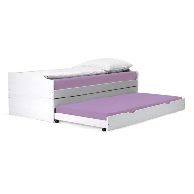 Pat cu module suplimentare extensibile, culoare albă, lemn masiv, 90x200, FLOPY