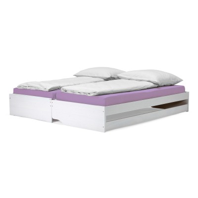 Pat cu module suplimentare extensibile, culoare albă, lemn masiv, 90x200, FLOPY