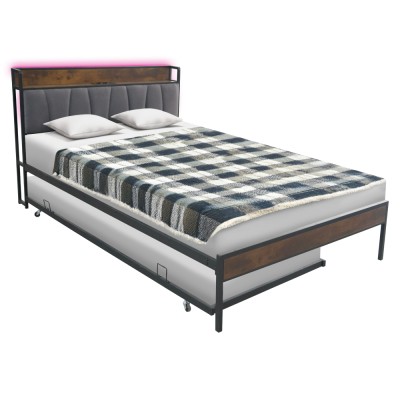 Pat cu pat cu somieră şi pat suplimentar extensibil, 140x200, negru/gri, NORDO