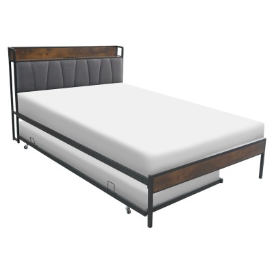 Pat cu pat cu somieră şi pat suplimentar extensibil, 140x200, negru/gri, NORDO