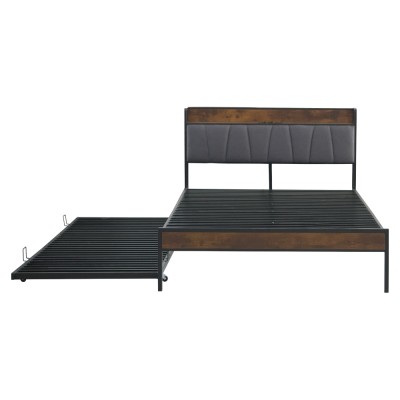 Pat cu pat cu somieră şi pat suplimentar extensibil, 140x200, negru/gri, NORDO