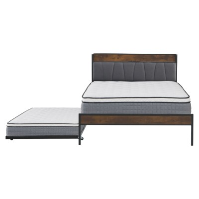 Pat cu pat cu somieră şi pat suplimentar extensibil, 140x200, negru/gri, NORDO